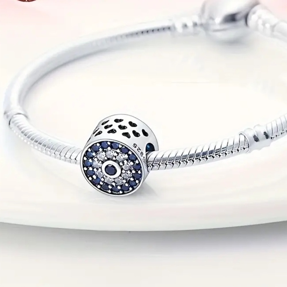 S925 Sterling Silver & Blue EVIL EYE CZ Charm/Pendant - NWT - Picture 2 of 5